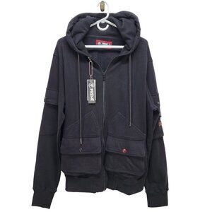 Preme Black  With Multiple Utility Pockets Full-Zip Hoodie Size L